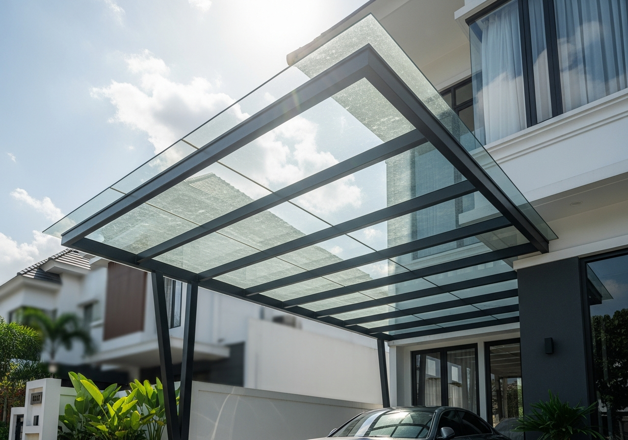 Kanopi Atap Kaca Tempered di Medan Harganya Berapa? Cek Paket Borongan Lengkap dari Jaya Intero Workshop Las!