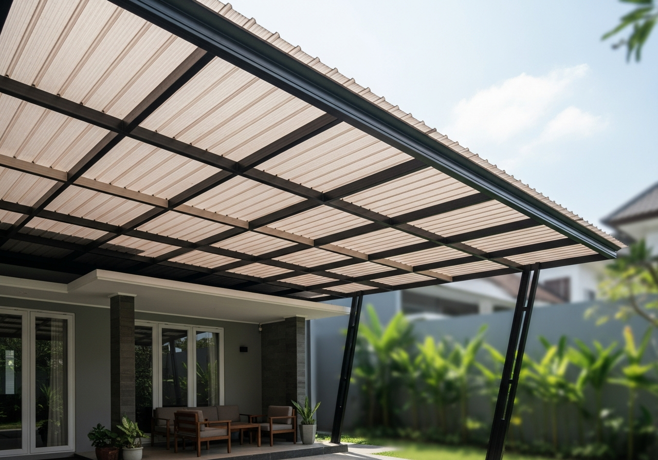 Kanopi Atap SolarTuff di Medan Harganya Berapa? Cek Paket Borongan Lengkap dari Jaya Intero Workshop Las!